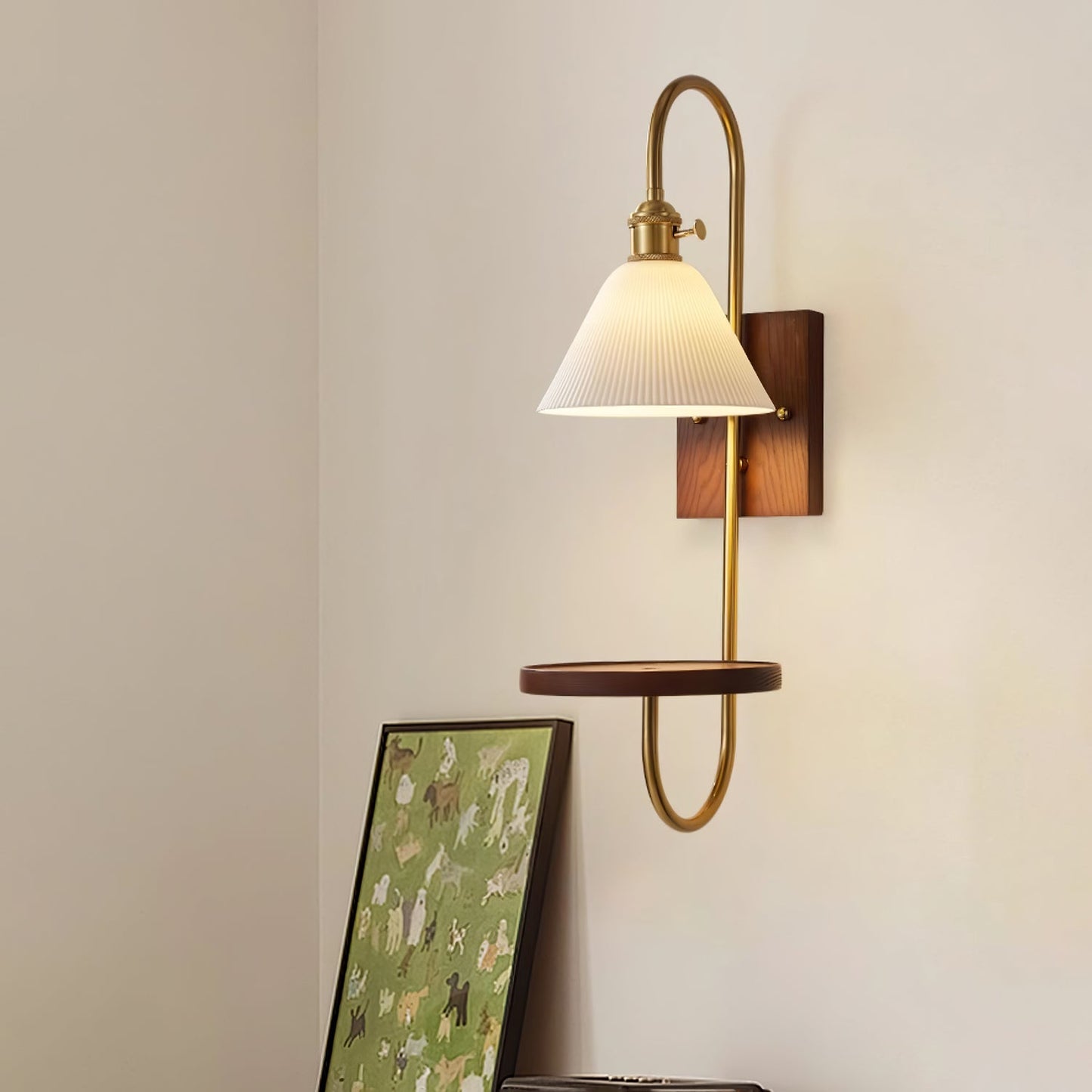 Walnut Shelf Wall light fixture Sconce