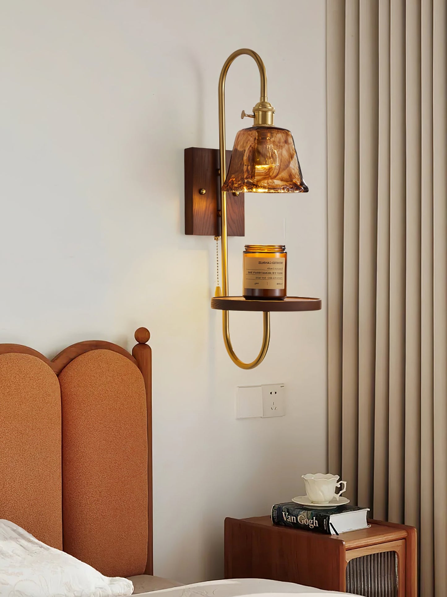 Walnut Shelf Wall light fixture Sconce