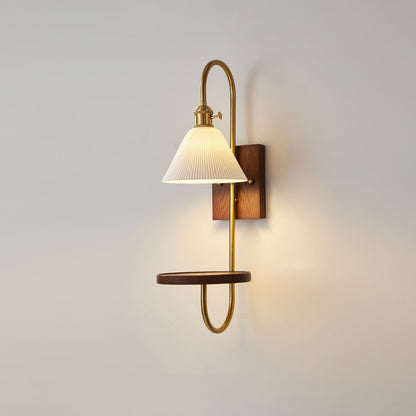 Walnut Shelf Wall light fixture Sconce