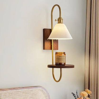 Walnut Shelf Wall light fixture Sconce