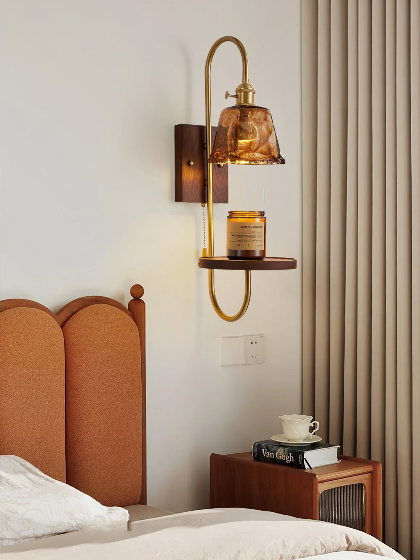 Walnut Shelf Wall light fixture Sconce