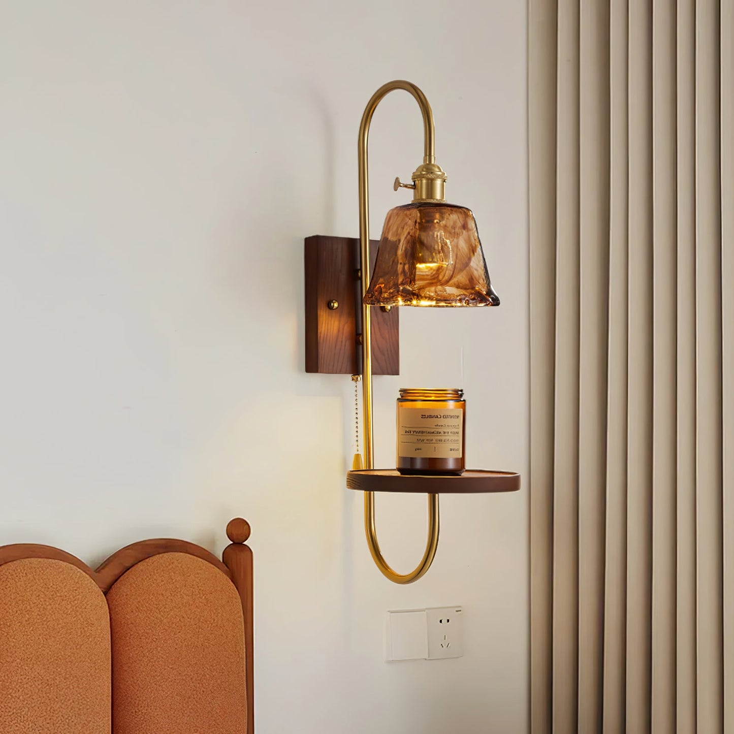 Walnut Shelf Wall light fixture Sconce