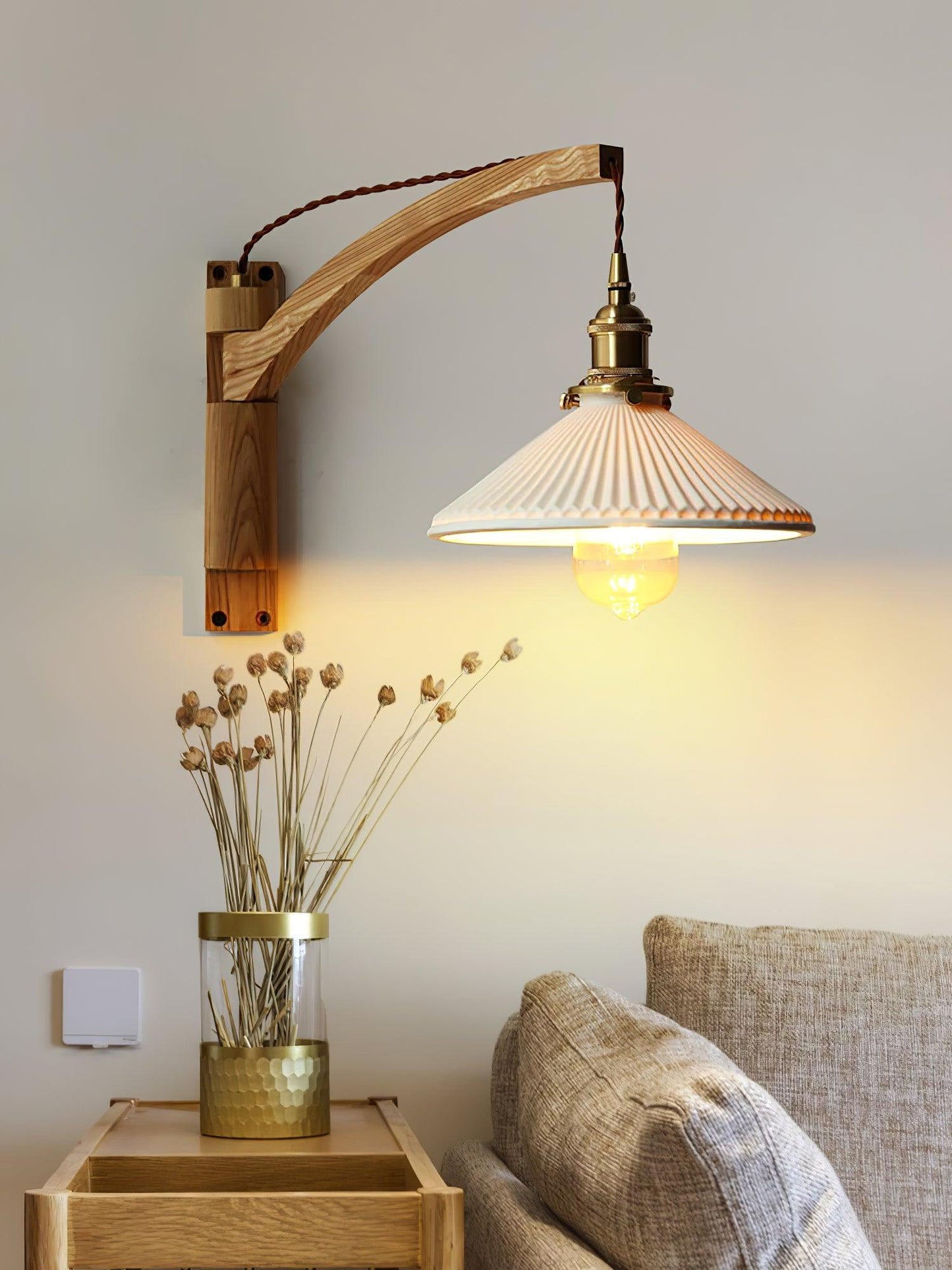 Walnut Swing Arm Bracket light Wall Lamp