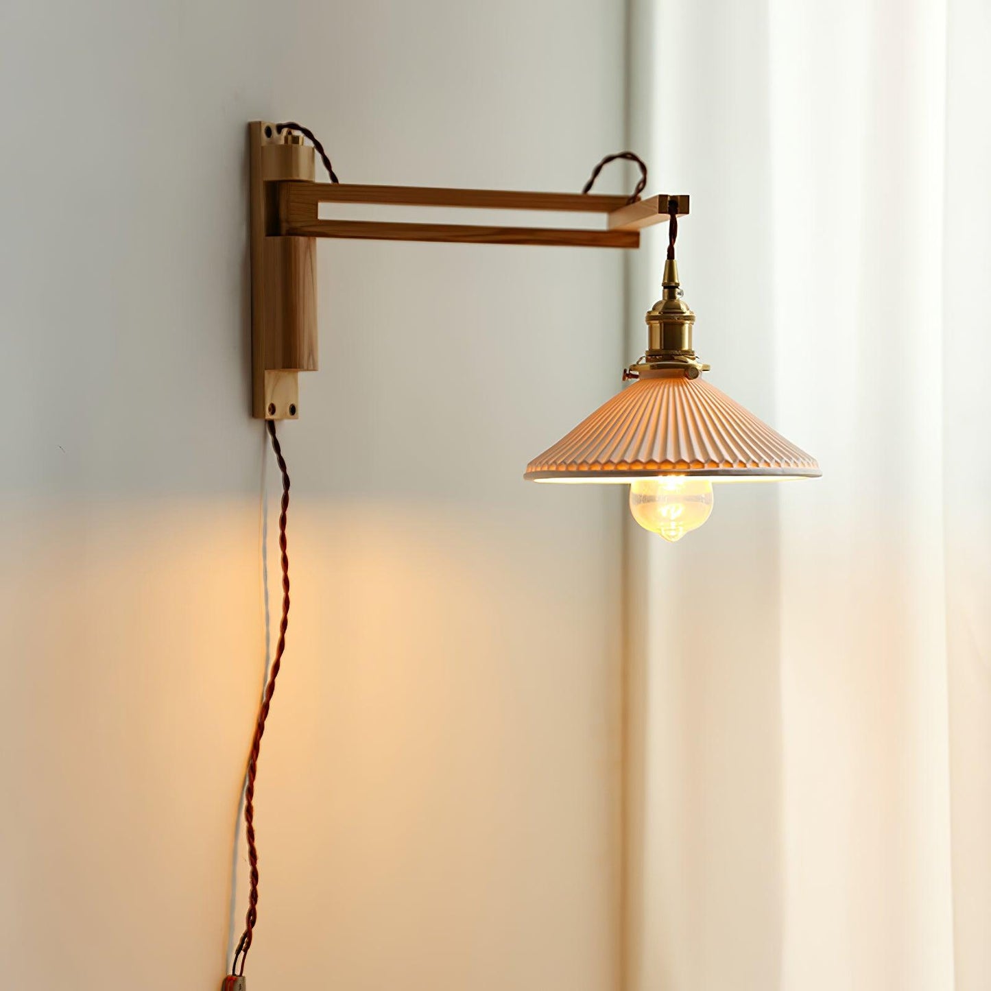 Walnut Swing Arm Bracket light Wall Lamp