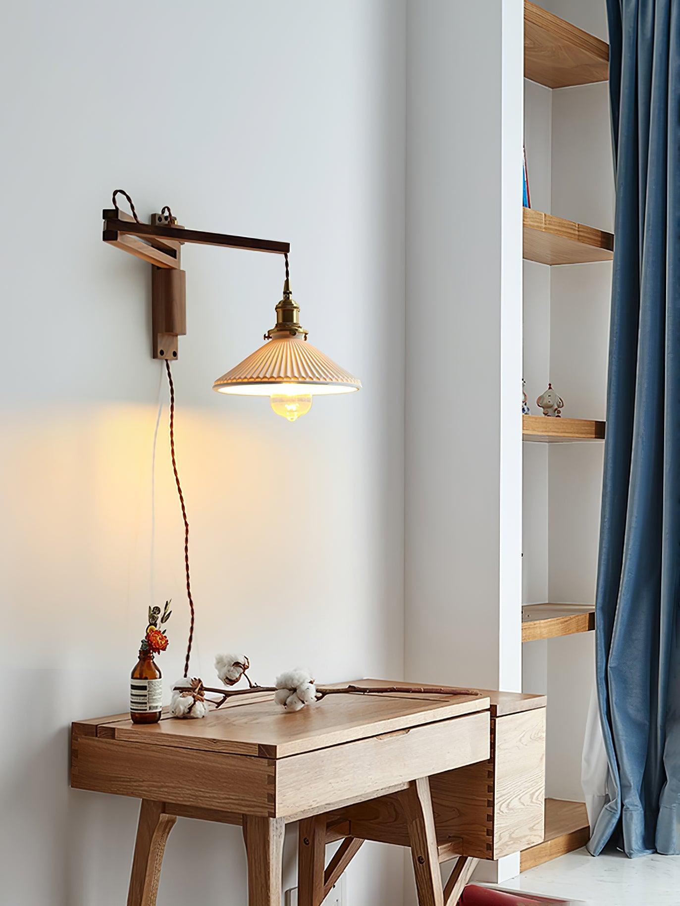 Walnut Swing Arm Bracket light Wall Lamp