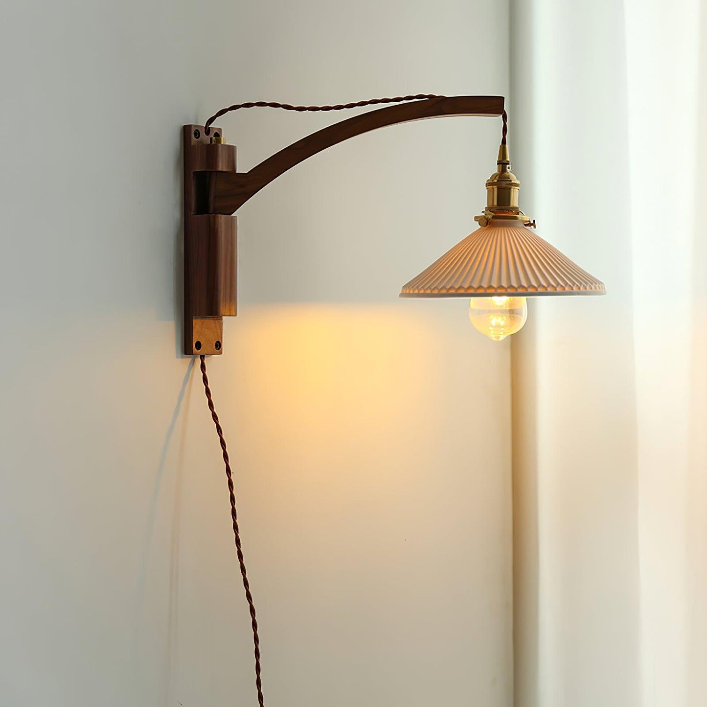 Walnut Swing Arm Bracket light Wall Lamp