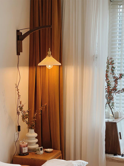 Walnut Swing Arm Bracket light Wall Lamp