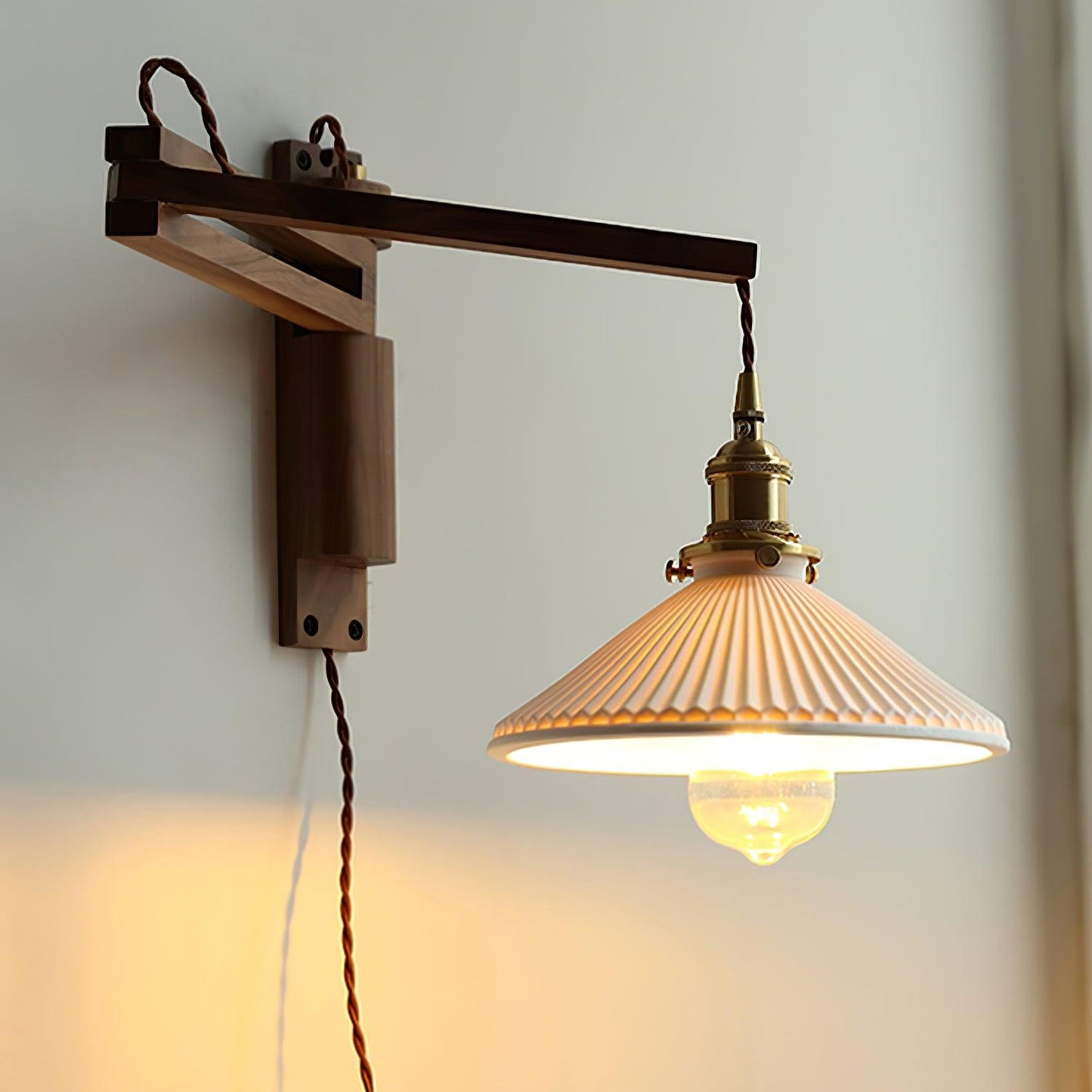 Walnut Swing Arm Bracket light Wall Lamp