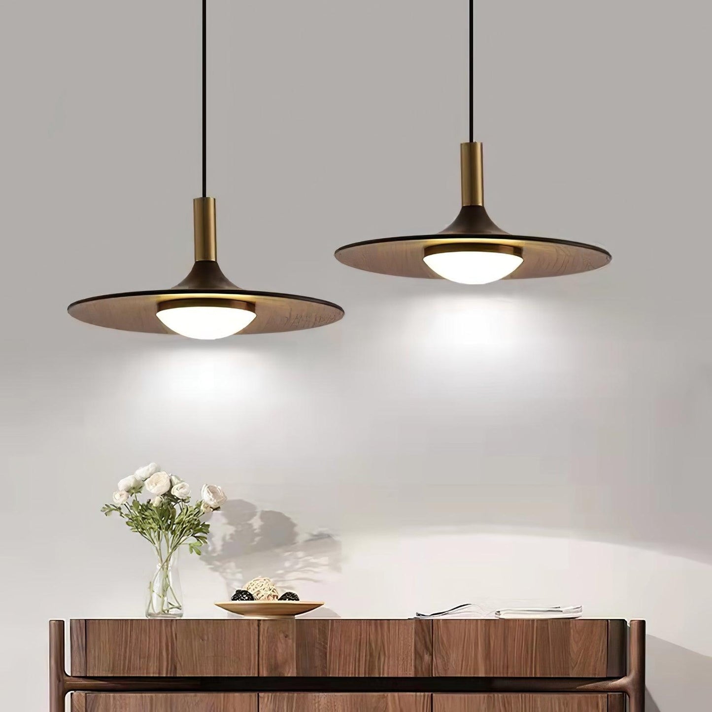 Walnut Wood Dish Droplight Pendant Light