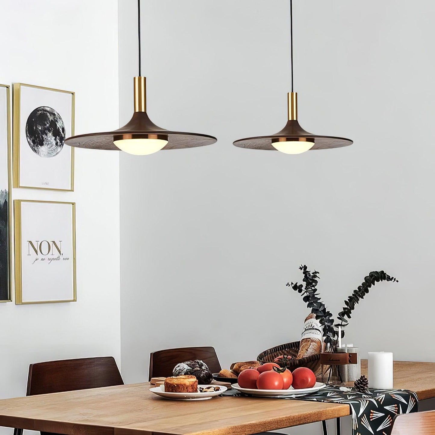 Walnut Wood Dish Droplight Pendant Light