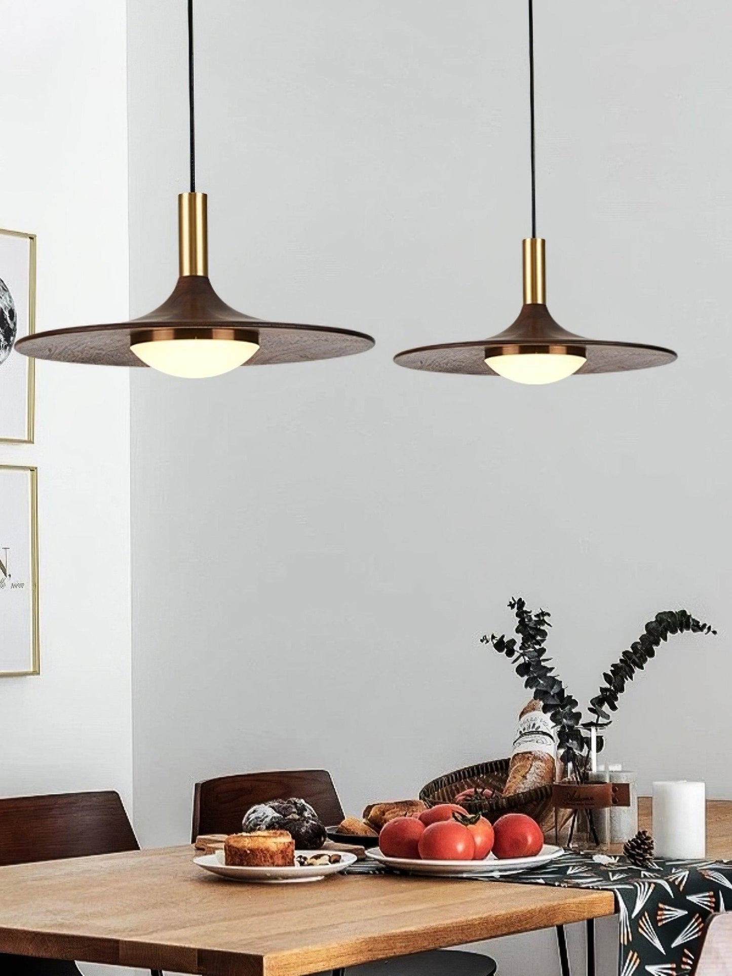 Walnut Wood Dish Droplight Pendant Light