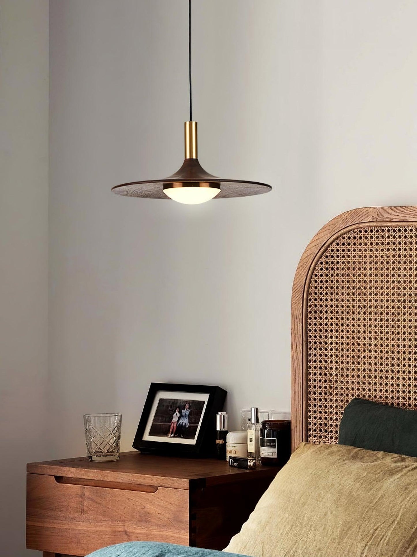 Walnut Wood Dish Droplight Pendant Light