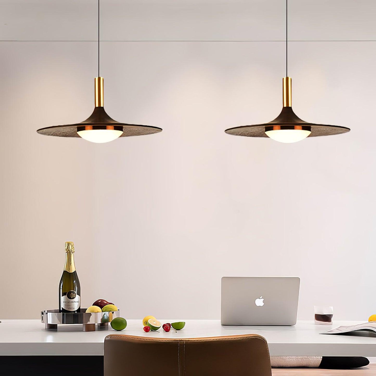 Walnut Wood Dish Droplight Pendant Light