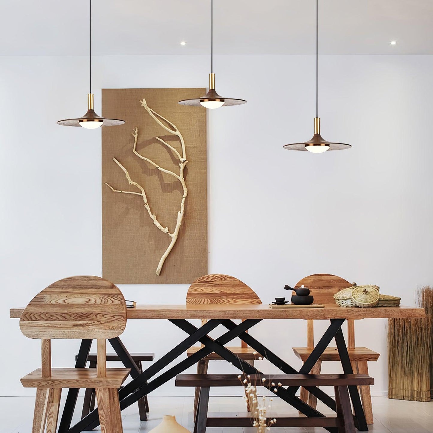 Walnut Wood Dish Droplight Pendant Light