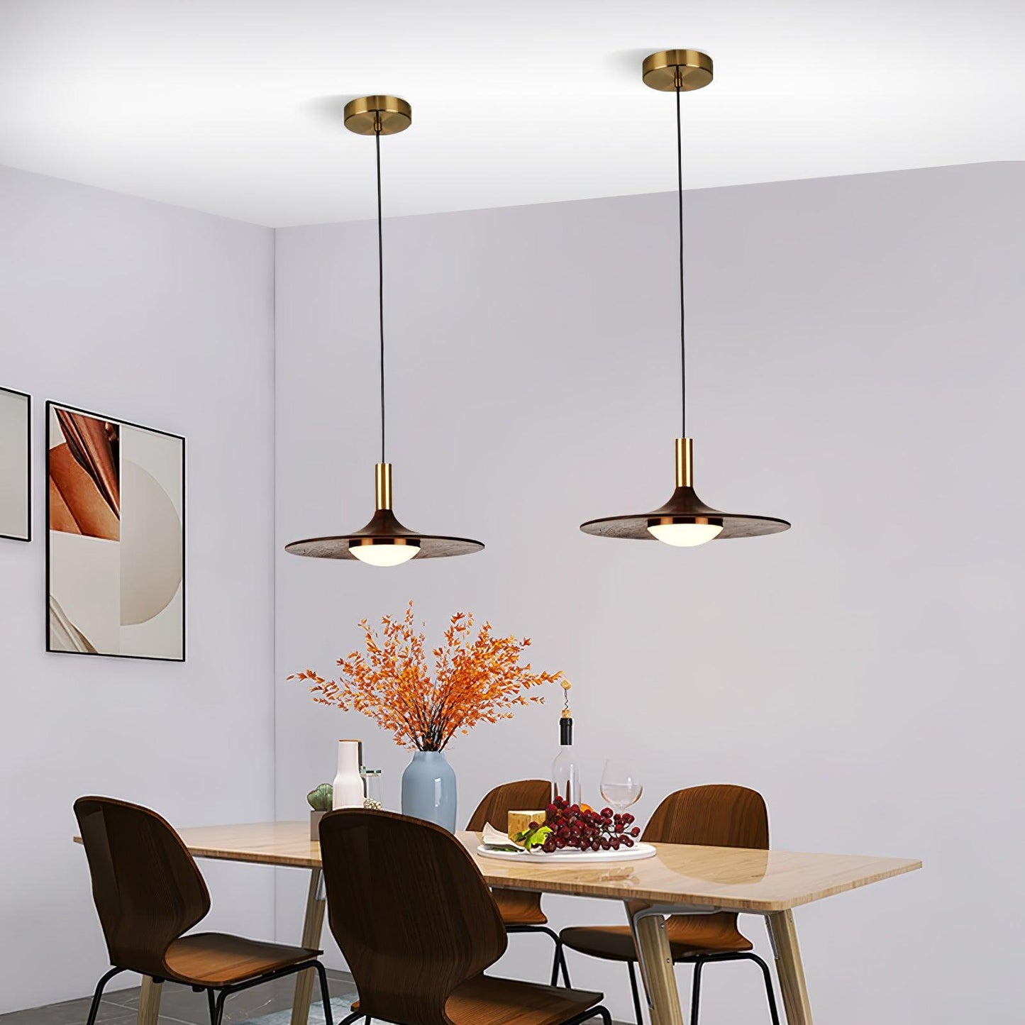 Walnut Wood Dish Droplight Pendant Light