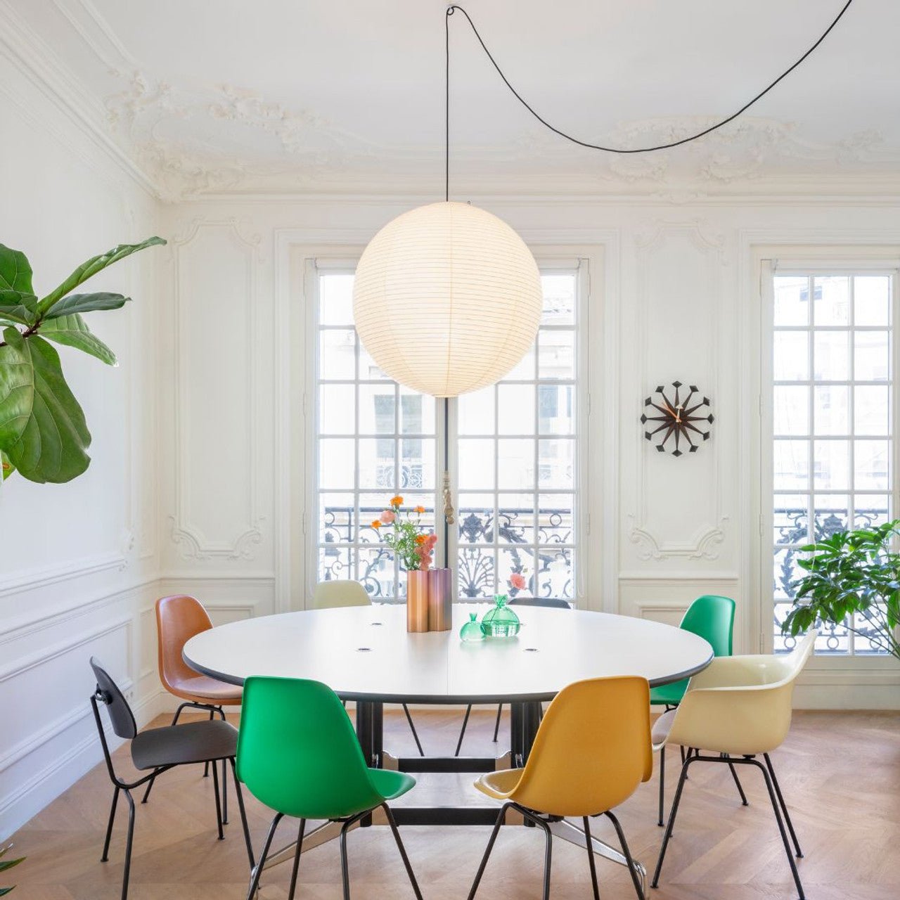 Akari A Round Swag Light (white plug wire)