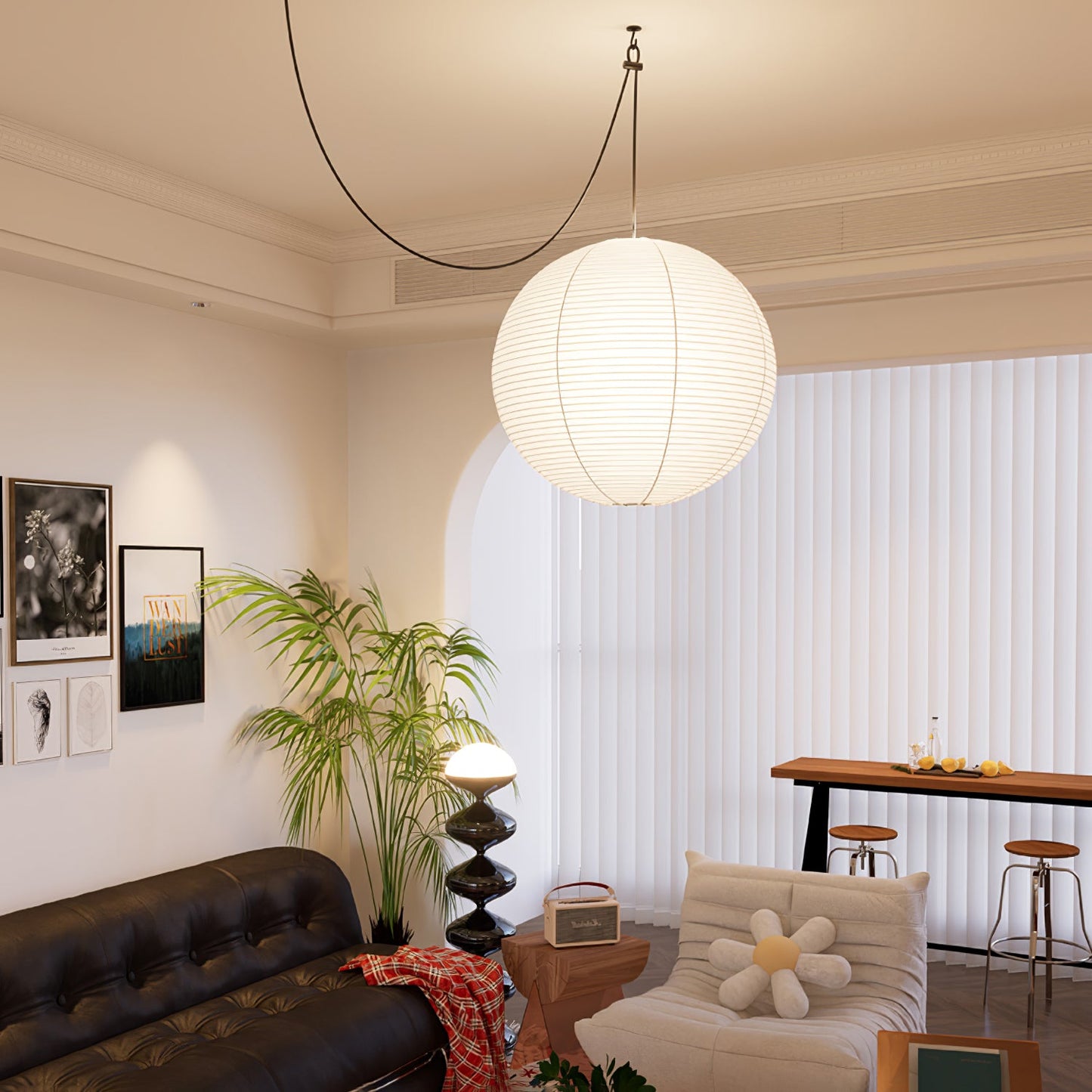 Akari A Round Swag Light (white plug wire)