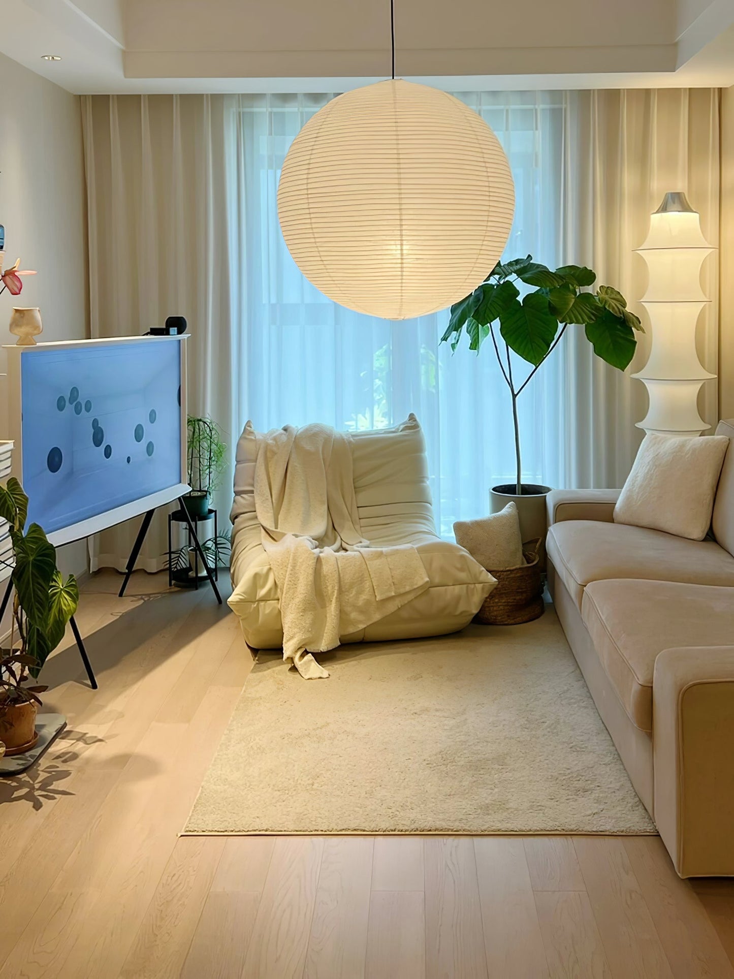 Akari A Round Swag Light (white plug wire)