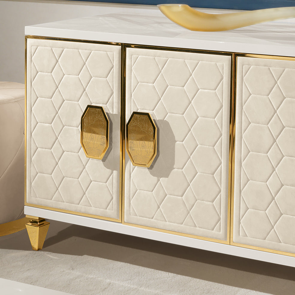 Modern Italian Ivory Quilted Nubuck Four Door Buffet