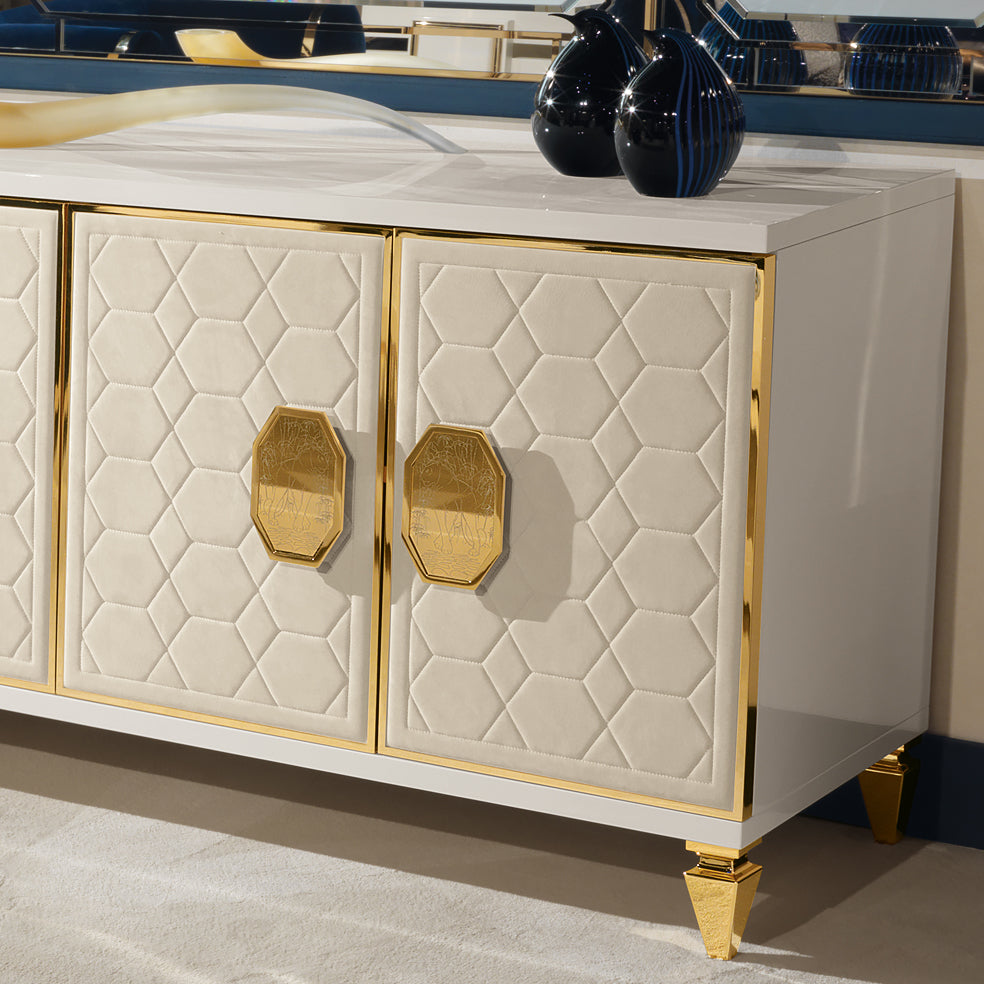 Modern Italian Ivory Quilted Nubuck Four Door Buffet