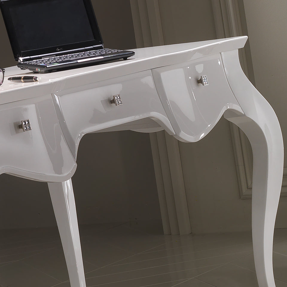 Luxury Italian Designer White Lacquered Writing Desk