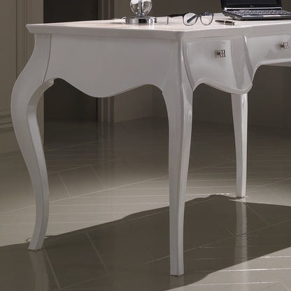 Luxury Italian Designer White Lacquered Writing Desk