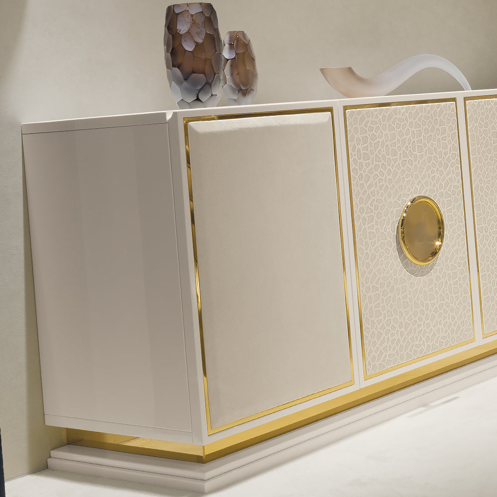 Modern Gold Peacock Design Ivory Four Door Buffet