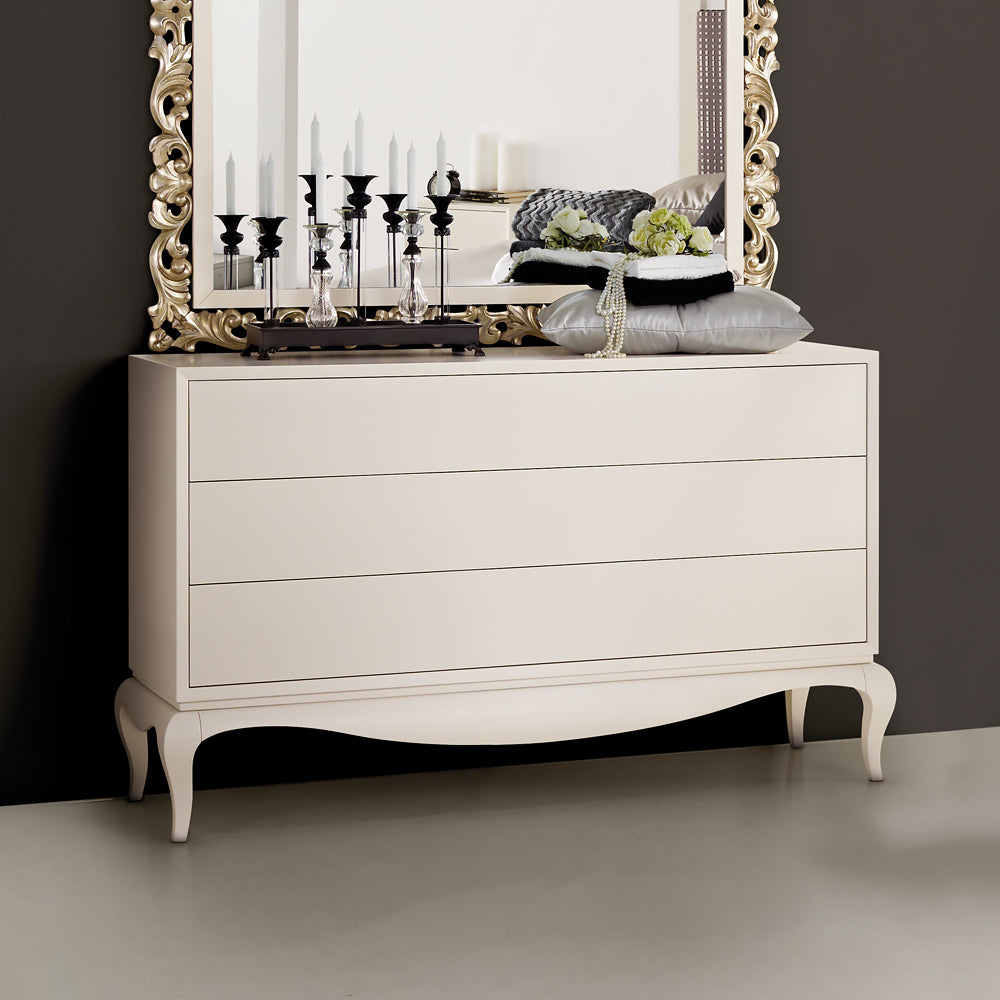 Contemporary White Lacquered Three Drawer Chest