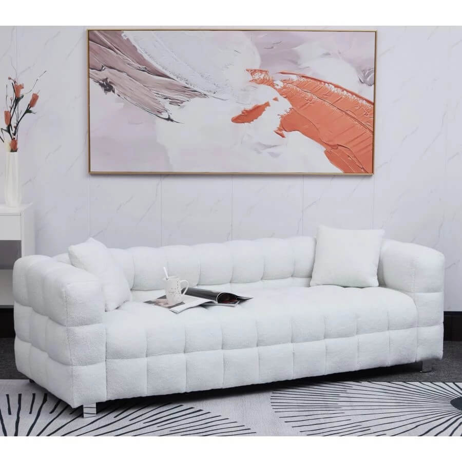 18" White Fleece Fabric Sofa with Silver Metal Feet