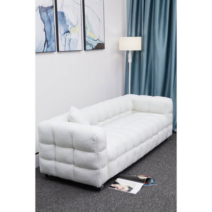 18" White Fleece Fabric Sofa with Silver Metal Feet