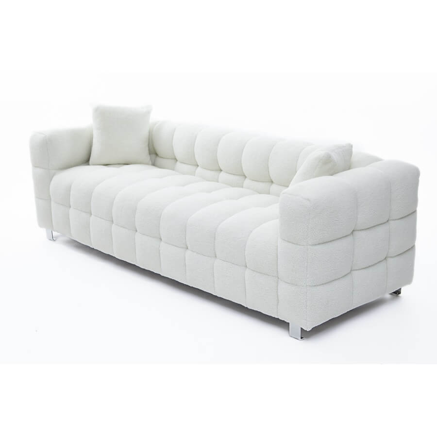 18" White Fleece Fabric Sofa with Silver Metal Feet