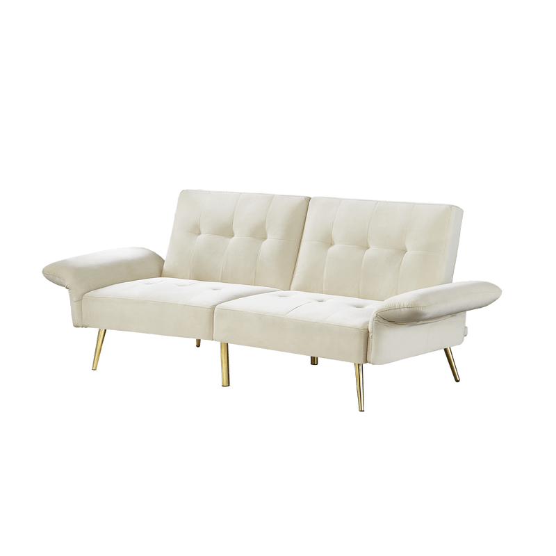 White Velvet Futon Loveseat Couch - 78" Convertible Sofa Bed