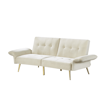 White Velvet Futon Loveseat Couch - 78" Convertible Sofa Bed