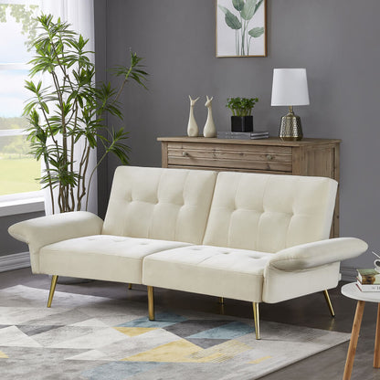 White Velvet Futon Loveseat Couch - 78" Convertible Sofa Bed