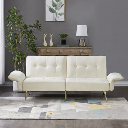 White Velvet Futon Loveseat Couch - 78" Convertible Sofa Bed