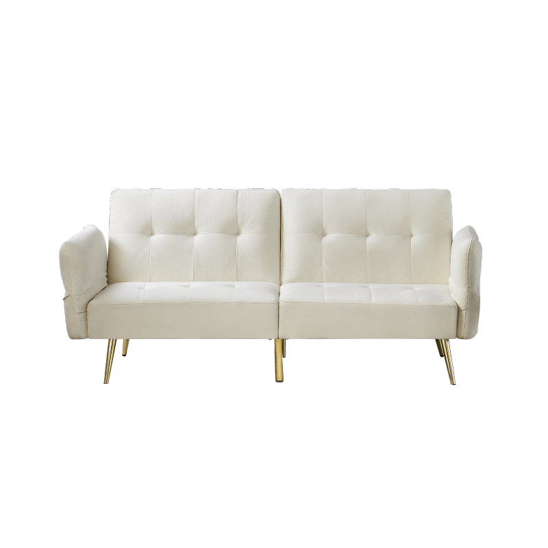 White Velvet Futon Loveseat Couch - 78" Convertible Sofa Bed