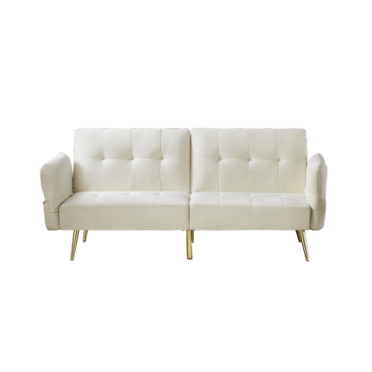 White Velvet Futon Loveseat Couch - 78" Convertible Sofa Bed