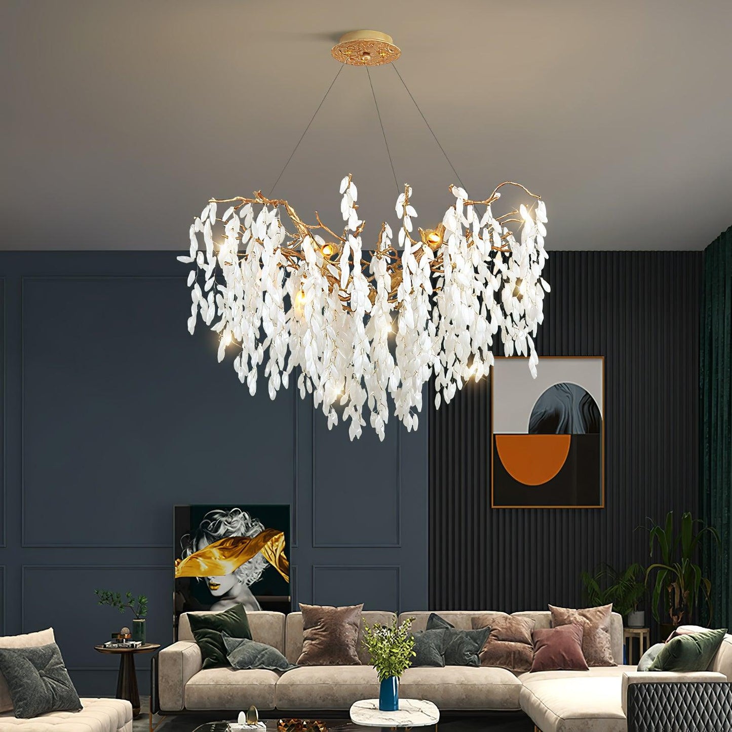 White Jade Branch Brass Electrolier Chandelier