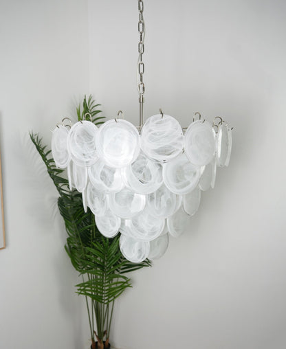 White Murano Disc Gasolier Chandelier