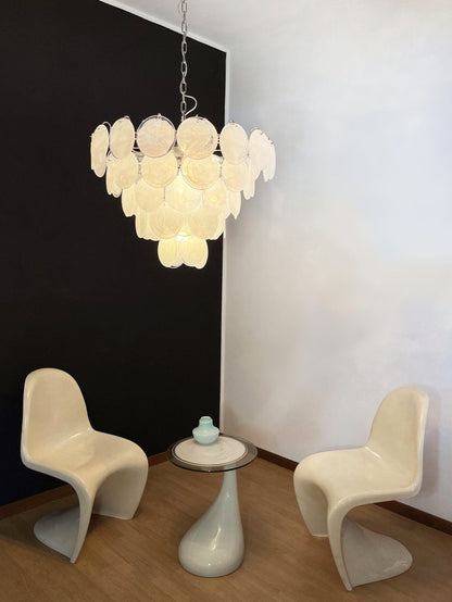 White Murano Disc Gasolier Chandelier