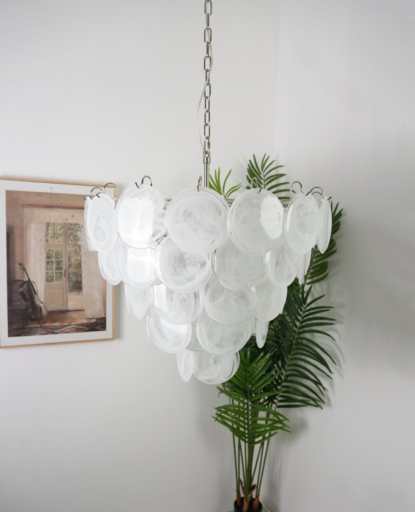 White Murano Disc Gasolier Chandelier