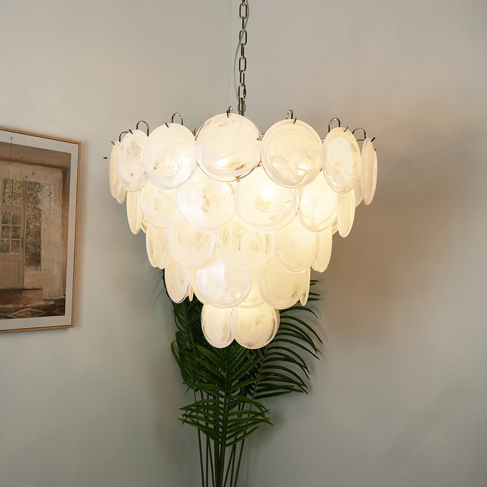 White Murano Disc Gasolier Chandelier