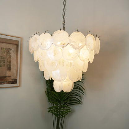 White Murano Disc Gasolier Chandelier