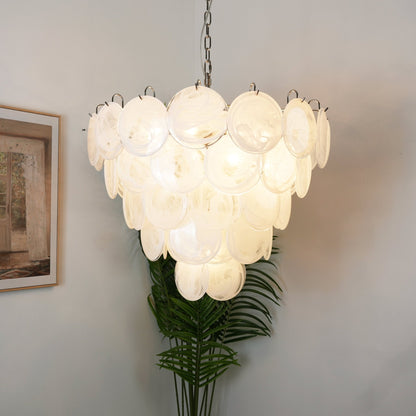 White Murano Disc Gasolier Chandelier