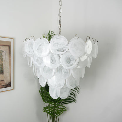 White Murano Disc Gasolier Chandelier