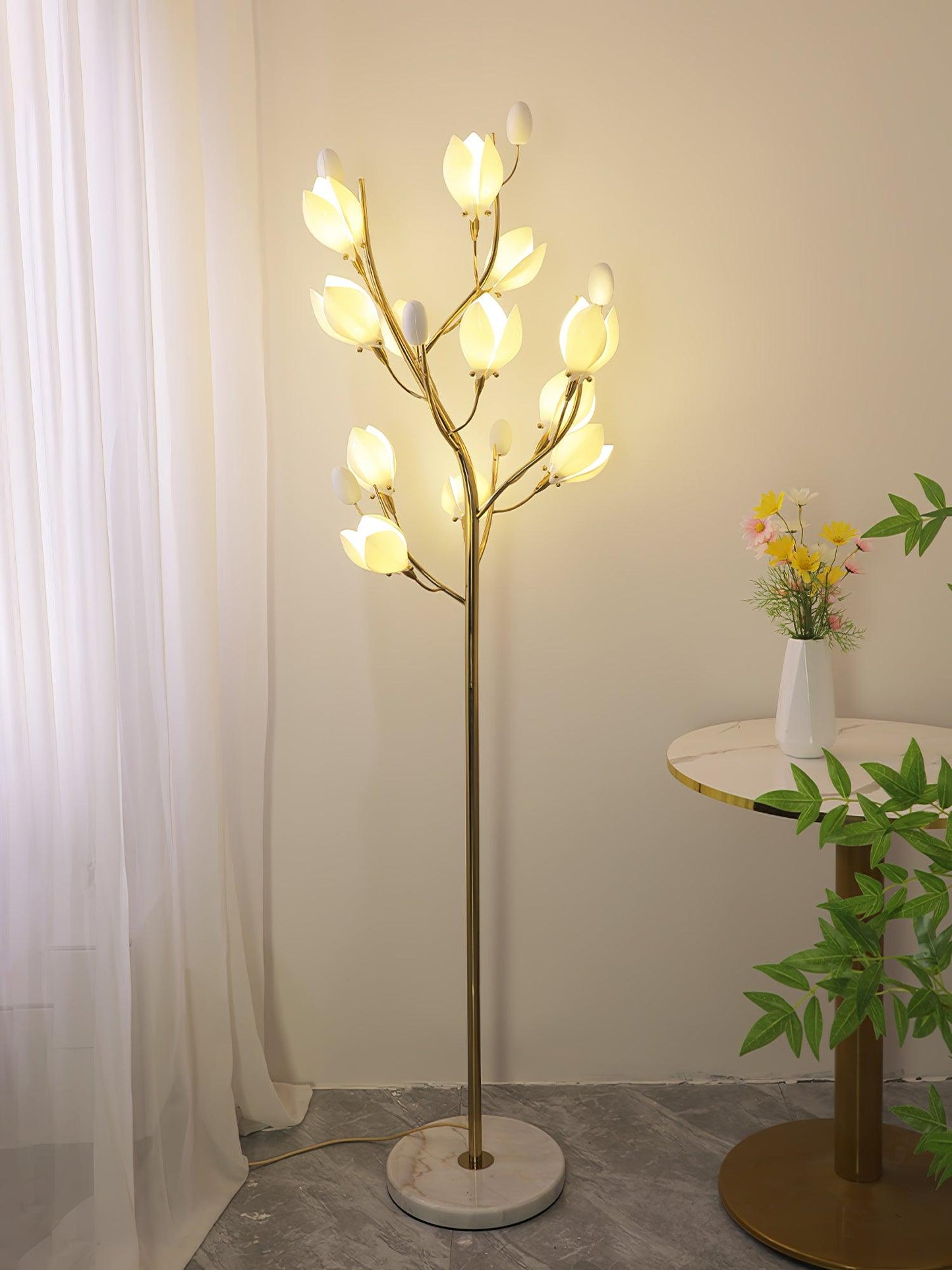 Porcelain Magnolia Torchiere Lamp Floor Lamp