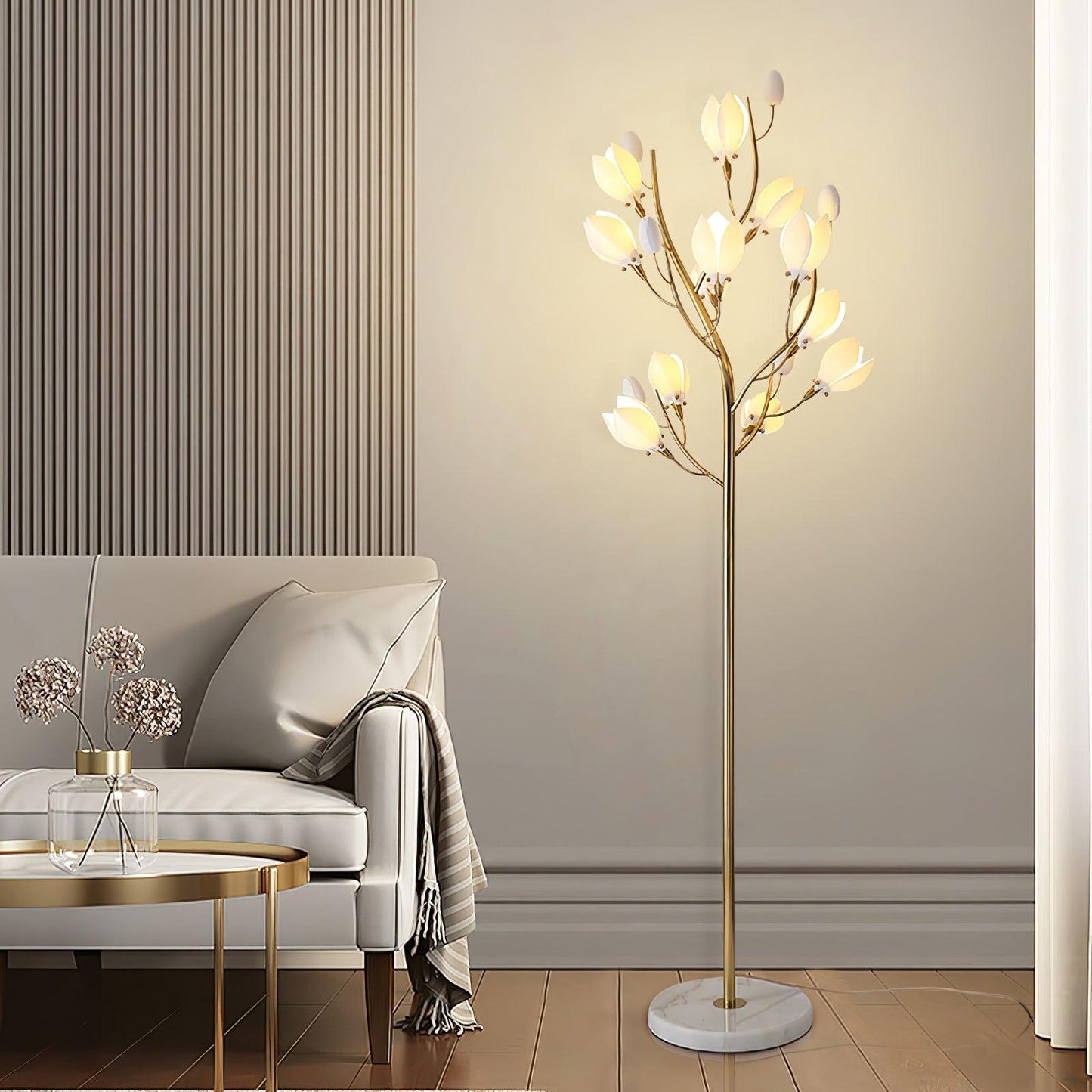 Porcelain Magnolia Torchiere Lamp Floor Lamp