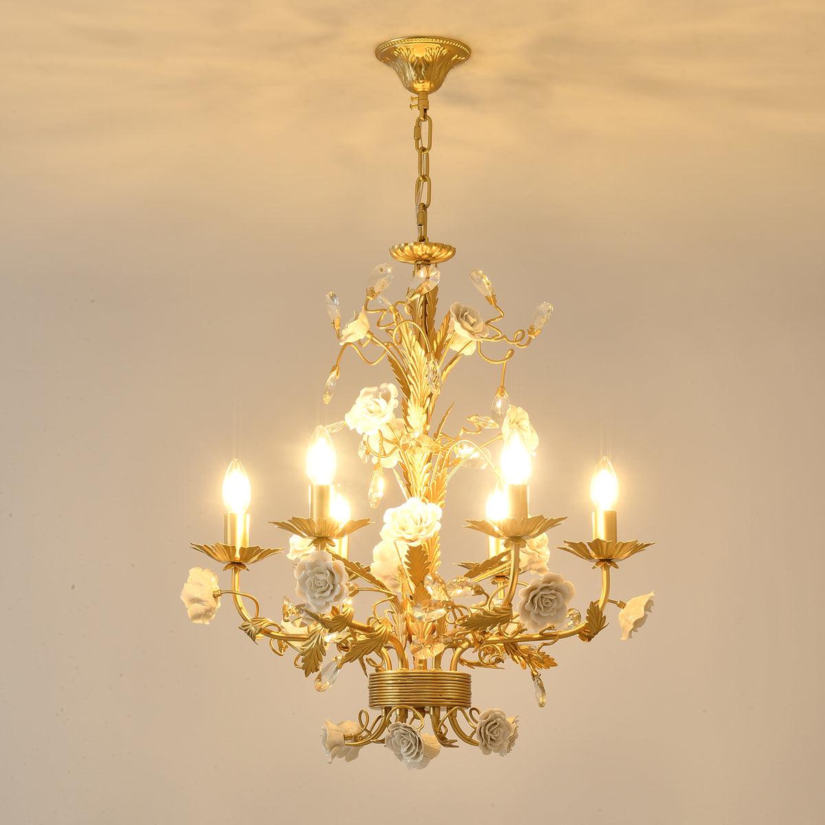 White Rose Crystal Crown Chandelier