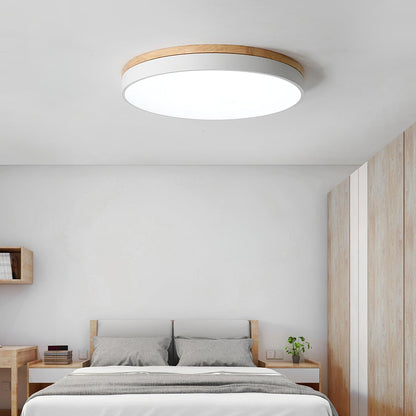 White Round Wooden Flush mount light Ceiling Lamp