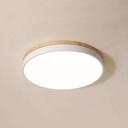 White Round Wooden Flush mount light Ceiling Lamp